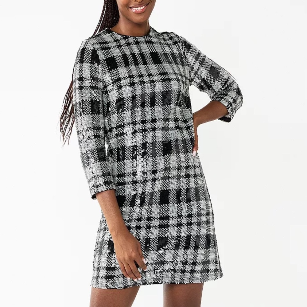 DRAPER JAMES - Three-Quarter Sleeve Sequin Sheath Dress